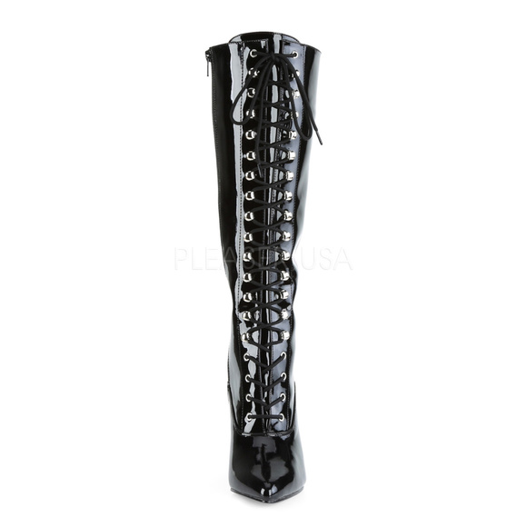 Patent Leather Lace Up Heel Knee High Boots - Picture 3 of 5